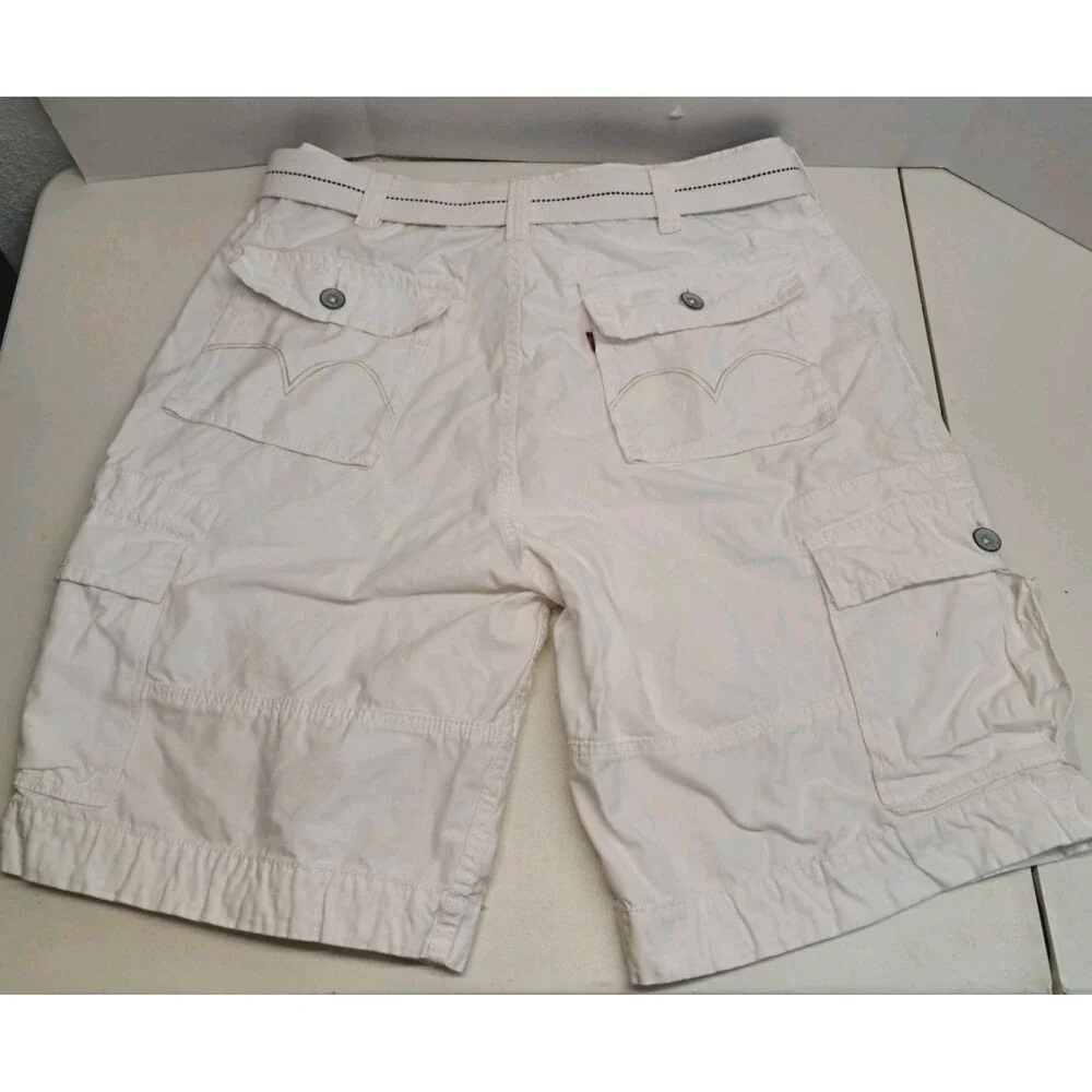 Levis Shorts Men's 38x11 White Cargo Shorts With Belt 100% Cotton - Picture 2 of 10